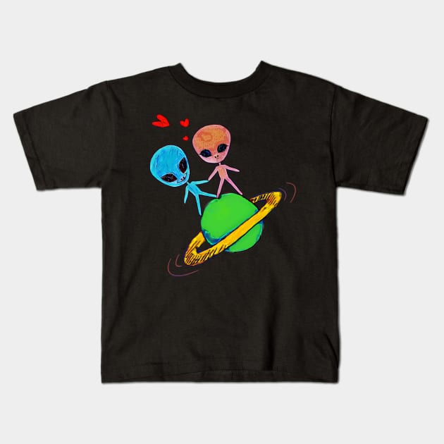 Aliens In Love Kids T-Shirt by funhousejen